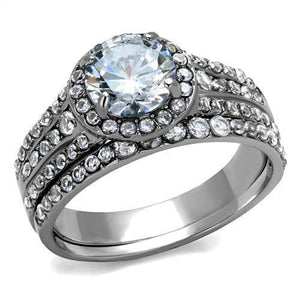 TK2476 - High polished (no plating) Stainless Steel Ring with AAA Grade CZ  in Clear - Joyeria Lady