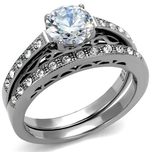 TK2477 - High polished (no plating) Stainless Steel Ring with AAA Grade CZ  in Clear - Joyeria Lady