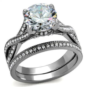 TK2478 - High polished (no plating) Stainless Steel Ring with AAA Grade CZ  in Clear - Joyeria Lady