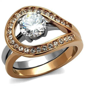 TK2479 - Two-Tone IP Rose Gold Stainless Steel Ring with AAA Grade CZ  in Clear - Joyeria Lady