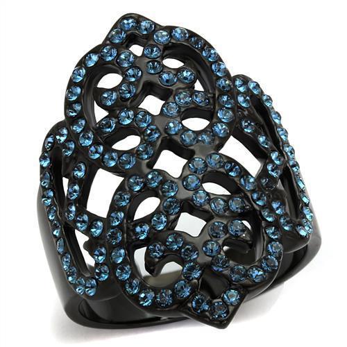 TK2481 - IP Black(Ion Plating) Stainless Steel Ring with Top Grade Crystal  in Montana - Joyeria Lady