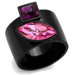 TK2484 - IP Black(Ion Plating) Stainless Steel Ring with Top Grade Crystal  in Rose - Joyeria Lady