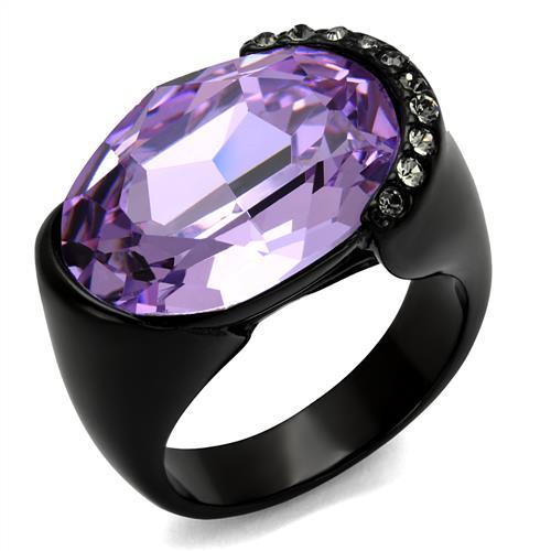 TK2485 - IP Black(Ion Plating) Stainless Steel Ring with Top Grade Crystal  in Violet - Joyeria Lady