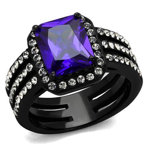 TK2486 - IP Black(Ion Plating) Stainless Steel Ring with AAA Grade CZ  in Tanzanite - Joyeria Lady