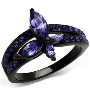 TK2490 - IP Black(Ion Plating) Stainless Steel Ring with Top Grade Crystal  in Tanzanite - Joyeria Lady