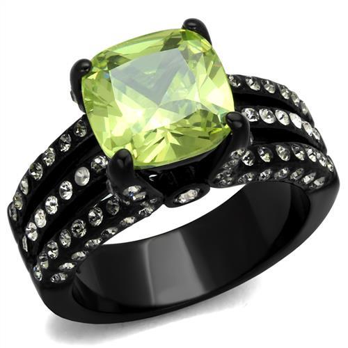 TK2491 - IP Black(Ion Plating) Stainless Steel Ring with AAA Grade CZ  in Apple Green color - Joyeria Lady