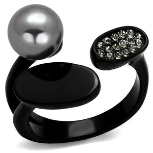 TK2493 - IP Black(Ion Plating) Stainless Steel Ring with Synthetic Pearl in Gray - Joyeria Lady