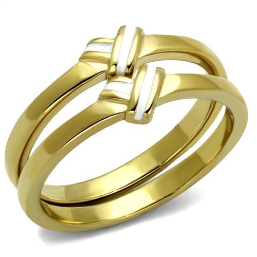 TK2494 - IP Gold(Ion Plating) Stainless Steel Ring with Epoxy  in White - Joyeria Lady