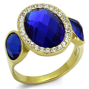 TK2495 - IP Gold(Ion Plating) Stainless Steel Ring with Synthetic Synthetic Glass in Sapphire - Joyeria Lady