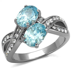 TK2501 - High polished (no plating) Stainless Steel Ring with AAA Grade CZ  in Sea Blue - Joyeria Lady