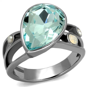 TK2502 - High polished (no plating) Stainless Steel Ring with Top Grade Crystal  in Sea Blue - Joyeria Lady