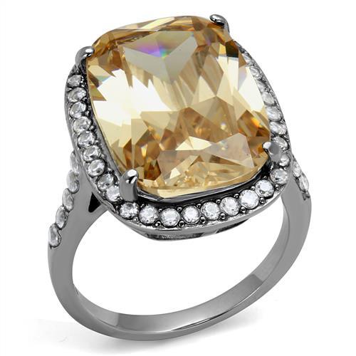 TK2503 - High polished (no plating) Stainless Steel Ring with AAA Grade CZ  in Champagne - Joyeria Lady