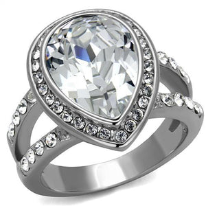 TK2504 - High polished (no plating) Stainless Steel Ring with Top Grade Crystal  in Clear - Joyeria Lady