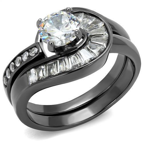 TK2546 - IP Light Black  (IP Gun) Stainless Steel Ring with AAA Grade CZ  in Clear - Joyeria Lady