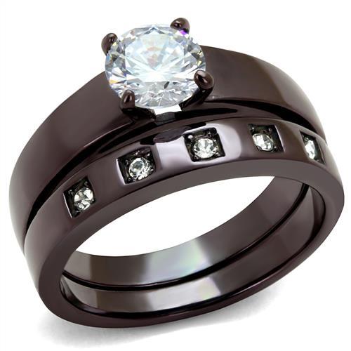 TK2547 - IP Dark Brown (IP coffee) Stainless Steel Ring with AAA Grade CZ  in Clear - Joyeria Lady