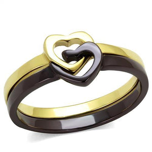 TK2548 - IP Gold & IP Dark Brown (IP coffee) Stainless Steel Ring with No Stone - Joyeria Lady