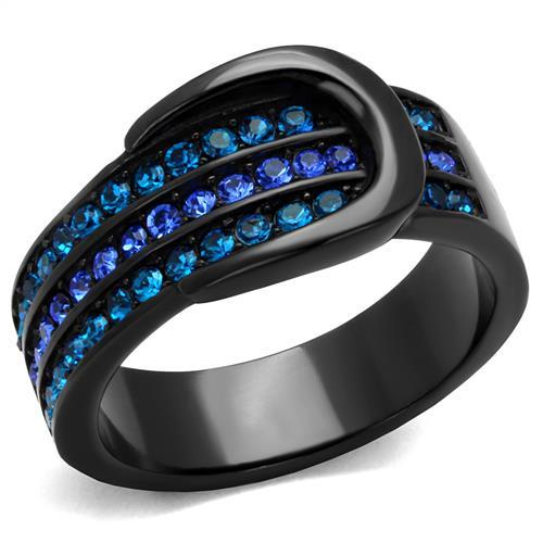 TK2549 - IP Black(Ion Plating) Stainless Steel Ring with Top Grade Crystal  in Multi Color - Joyeria Lady