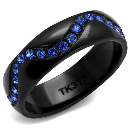 TK2550 - IP Black(Ion Plating) Stainless Steel Ring with Top Grade Crystal  in Sapphire - Joyeria Lady