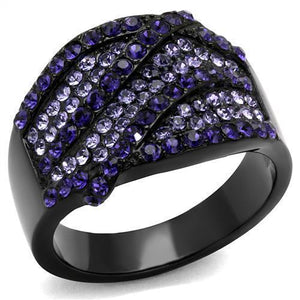 TK2551 - IP Black(Ion Plating) Stainless Steel Ring with Top Grade Crystal  in Multi Color - Joyeria Lady