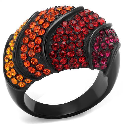 TK2553 - IP Black(Ion Plating) Stainless Steel Ring with Top Grade Crystal  in Multi Color - Joyeria Lady