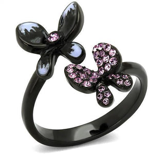 TK2554 - IP Black(Ion Plating) Stainless Steel Ring with Top Grade Crystal  in Light Amethyst - Joyeria Lady