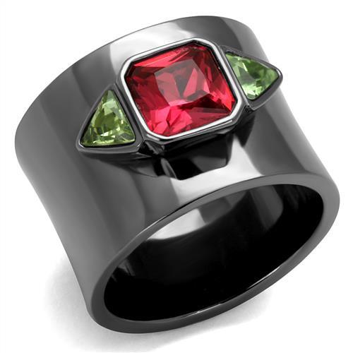TK2556 - IP Light Black  (IP Gun) Stainless Steel Ring with Synthetic Synthetic Glass in Multi Color - Joyeria Lady
