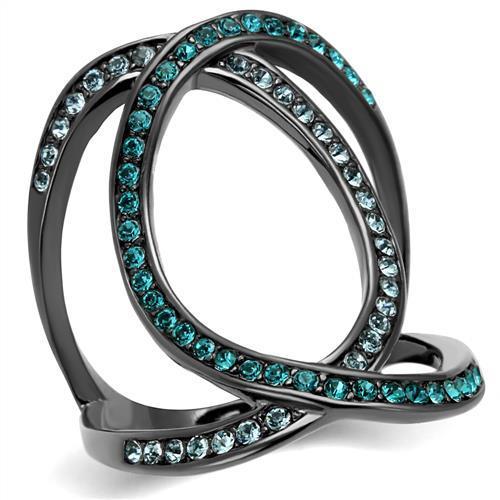 TK2557 - IP Light Black  (IP Gun) Stainless Steel Ring with Top Grade Crystal  in Multi Color - Joyeria Lady