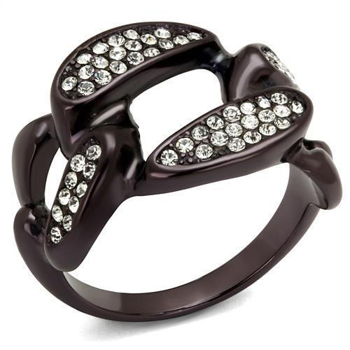 TK2558 - IP Dark Brown (IP coffee) Stainless Steel Ring with Top Grade Crystal  in Clear - Joyeria Lady