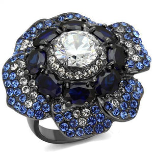 TK2559 - IP Light Black  (IP Gun) Stainless Steel Ring with AAA Grade CZ  in Clear - Joyeria Lady