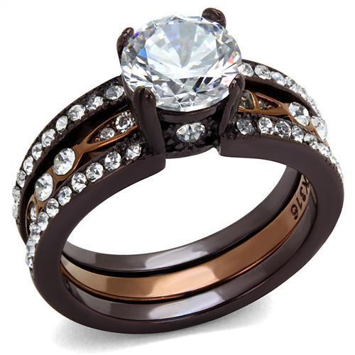 TK2560 - IP Dark Brown (IP coffee) & IP light Coffee Stainless Steel Ring with AAA Grade CZ  in Clear - Joyeria Lady