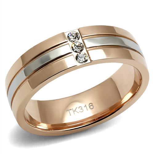 TK2570 - Two-Tone IP Rose Gold Stainless Steel Ring with Top Grade Crystal  in Clear - Joyeria Lady