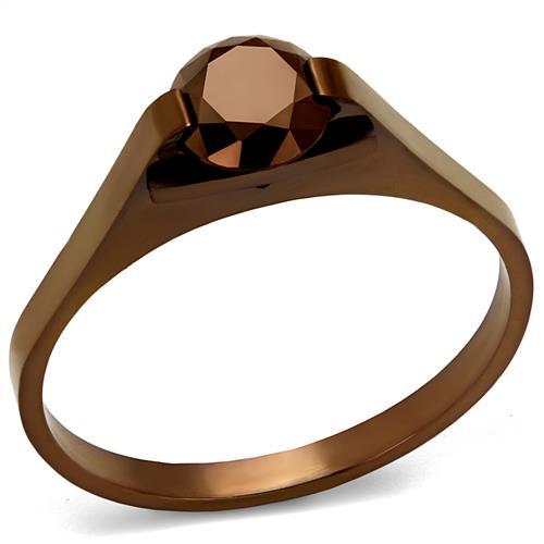 TK2592 - IP Coffee light Stainless Steel Ring with AAA Grade CZ  in Light Coffee - Joyeria Lady