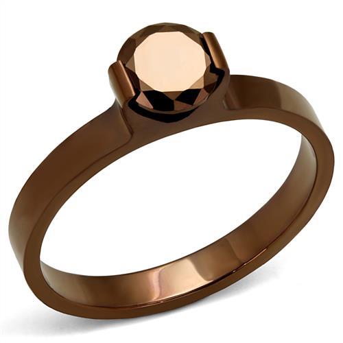 TK2593 - IP Coffee light Stainless Steel Ring with AAA Grade CZ  in Light Coffee - Joyeria Lady