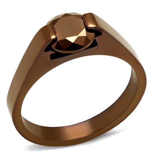 TK2594 - IP Coffee light Stainless Steel Ring with AAA Grade CZ  in Light Coffee - Joyeria Lady