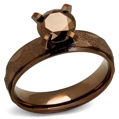 TK2595 - IP Coffee light Stainless Steel Ring with AAA Grade CZ  in Light Coffee - Joyeria Lady