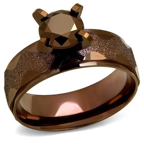 TK2596 - IP Coffee light Stainless Steel Ring with AAA Grade CZ  in Light Coffee - Joyeria Lady