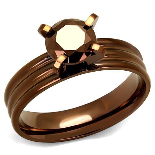 TK2597 - IP Coffee light Stainless Steel Ring with AAA Grade CZ  in Light Coffee - Joyeria Lady
