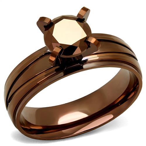 TK2598 - IP Coffee light Stainless Steel Ring with AAA Grade CZ  in Light Coffee - Joyeria Lady
