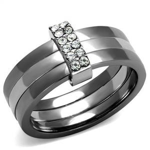 TK2599 - Two Tone IP Light Black (IP Gun) Stainless Steel Ring with Top Grade Crystal  in Clear - Joyeria Lady