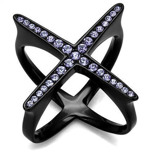TK2603 - IP Black(Ion Plating) Stainless Steel Ring with Top Grade Crystal  in Amethyst - Joyeria Lady