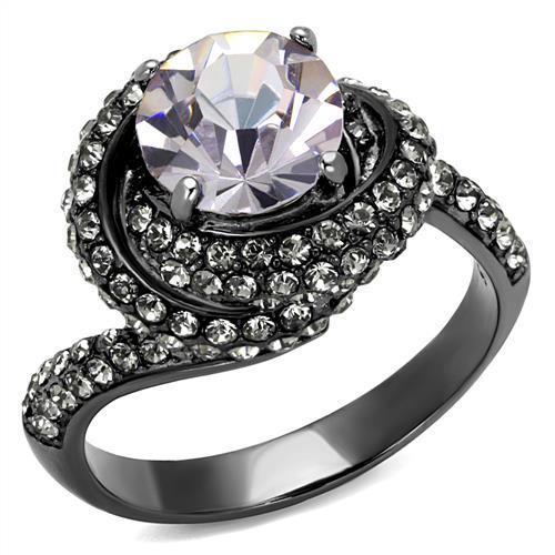 TK2604 - IP Light Black  (IP Gun) Stainless Steel Ring with Top Grade Crystal  in Light Amethyst - Joyeria Lady