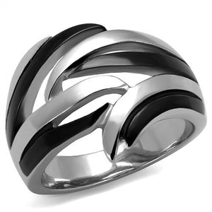 TK2605 - Two-Tone IP Black (Ion Plating) Stainless Steel Ring with No Stone - Joyeria Lady