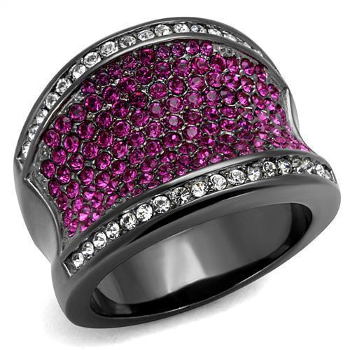 TK2606 - IP Light Black  (IP Gun) Stainless Steel Ring with Top Grade Crystal  in Amethyst - Joyeria Lady