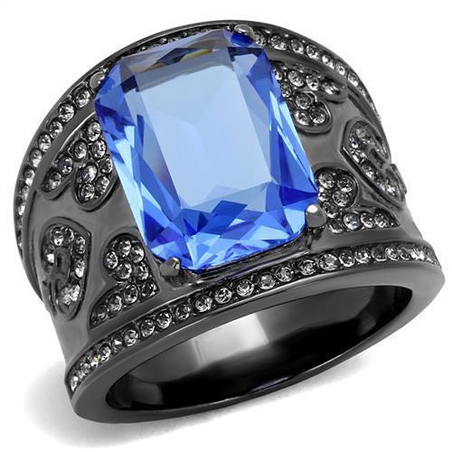 TK2607 - IP Light Black  (IP Gun) Stainless Steel Ring with Top Grade Crystal  in Sapphire - Joyeria Lady