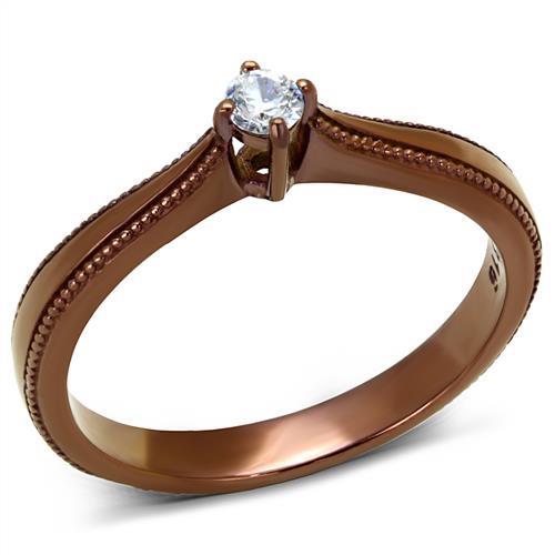 TK2610 - IP Coffee light Stainless Steel Ring with AAA Grade CZ  in Clear - Joyeria Lady