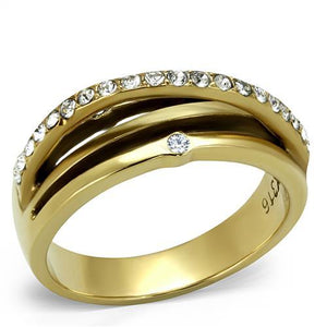 TK2611 - IP Gold(Ion Plating) Stainless Steel Ring with Top Grade Crystal  in Clear - Joyeria Lady