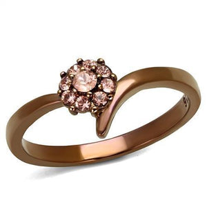 TK2612 - IP Coffee light Stainless Steel Ring with Top Grade Crystal  in Light Peach - Joyeria Lady
