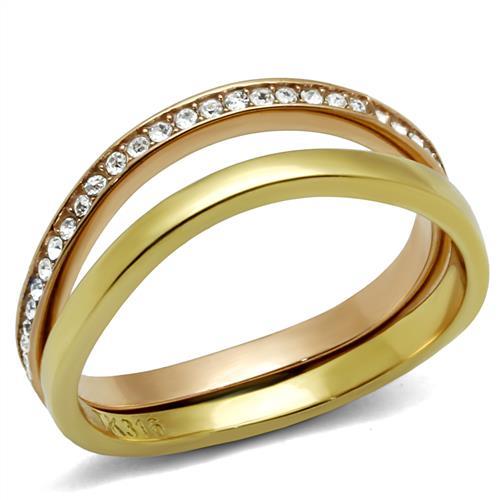 TK2613 - IP Gold & IP Rose Gold (Ion Plating) Stainless Steel Ring with Top Grade Crystal  in Clear - Joyeria Lady
