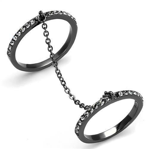 TK2614 - IP Light Black  (IP Gun) Stainless Steel Ring with Top Grade Crystal  in Jet - Joyeria Lady