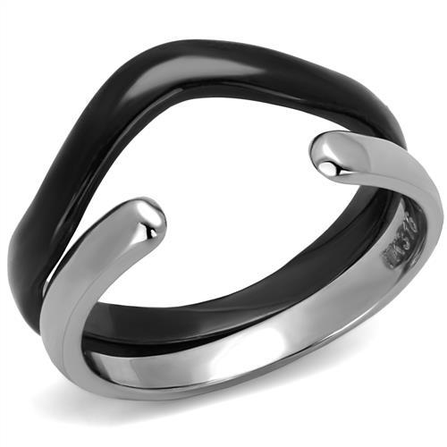 TK2618 - Two-Tone IP Black (Ion Plating) Stainless Steel Ring with No Stone - Joyeria Lady